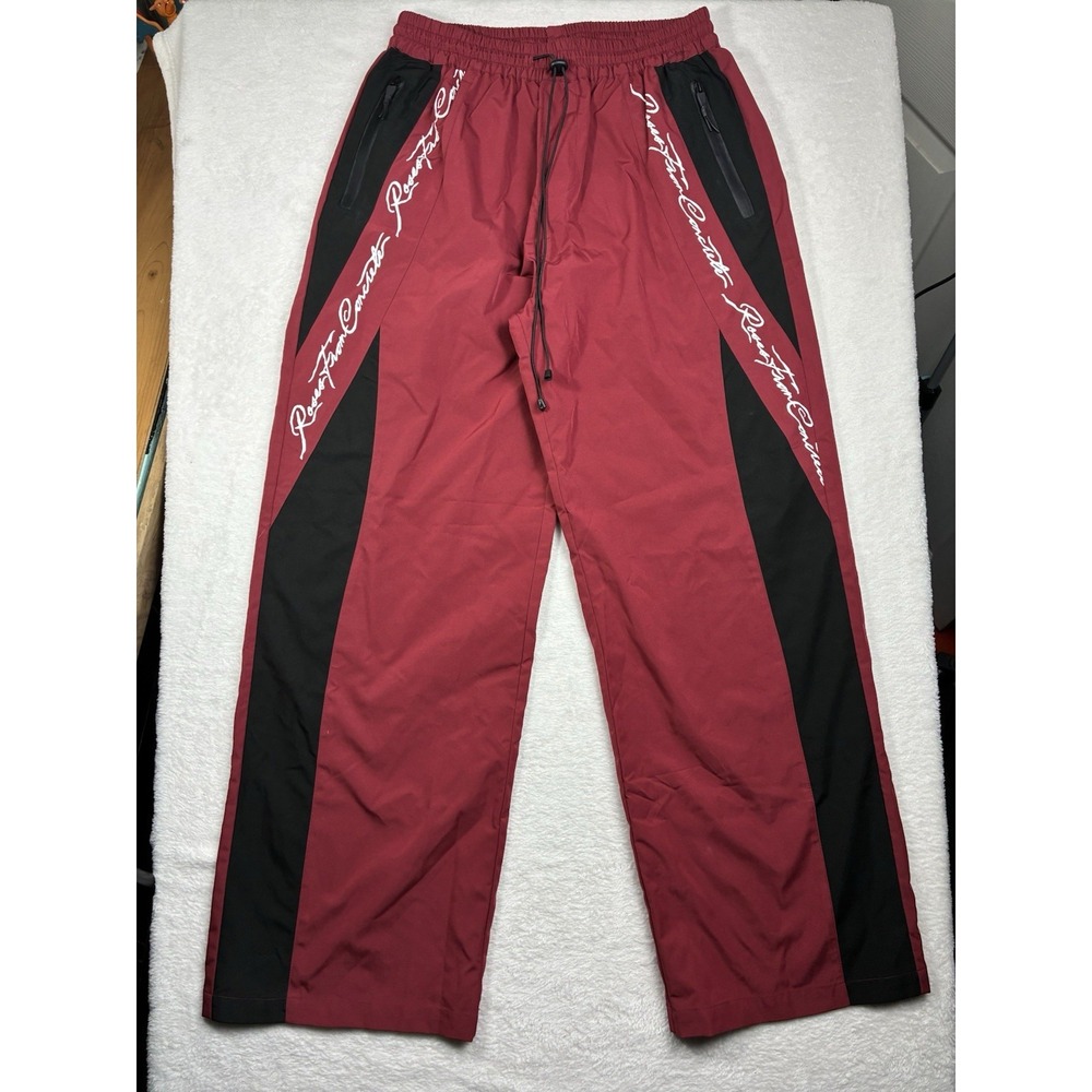 Civil Regime – Concrete Red & Black Script Wide Leg Track Pants Medium